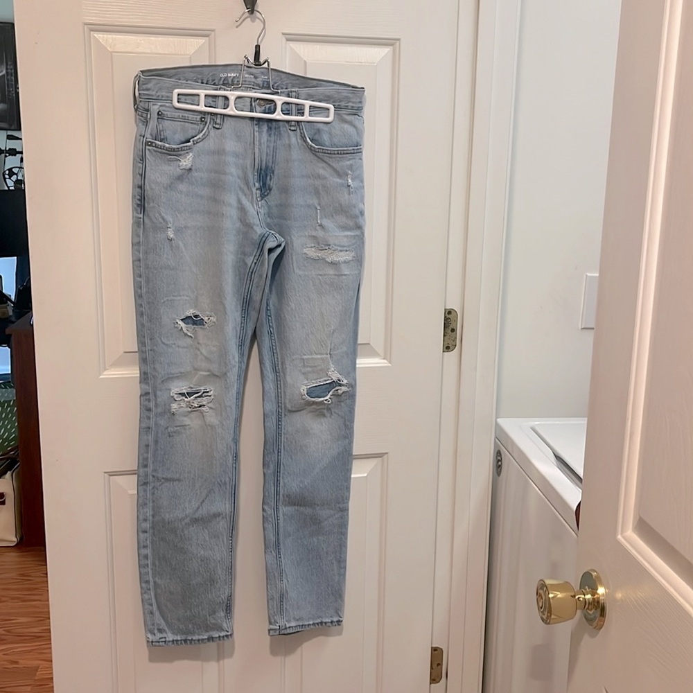 Men’s Old Navy Jeans Slim Built in Flex, Light Blue, Factory Destructed 30x32